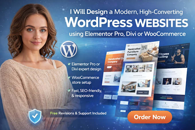 Develop wordpress website design with elementor pro, divi, woocommerce ...