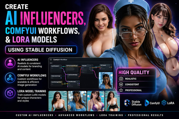 ai influencers, comfyui workflows, and lora models using stable diffusion