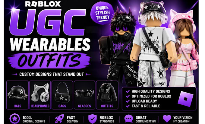 Create custom roblox ugc, accessories, hair models, roblox wearables ...