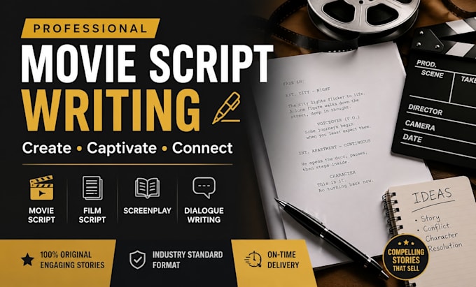 rewrite movie script, youtube script, TV series, screenplays as script writer