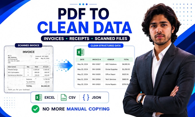 convert invoices and scanned pdfs to excel CSV or json using ai ocr