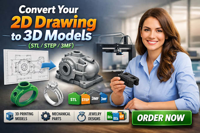 create stl file 3mf step from 2d drawing  3d printing mechanical design jewelry