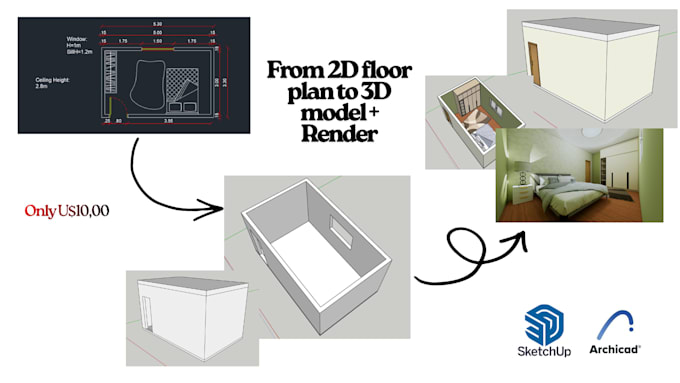convert 2d floor plans into archicad and sketchup 3d models