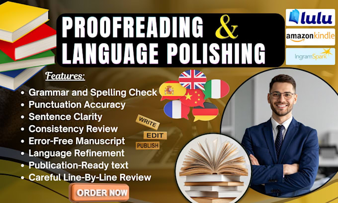 do amazon KDP manuscript proofreading, copy editing, and language polishing