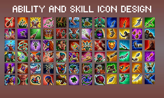 Create pixel game icon, rpg skill icon, animated icon, ui, item icon ...