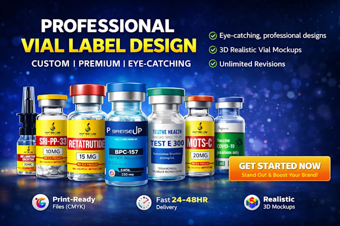 design professional vial label, peptide, and sarms label