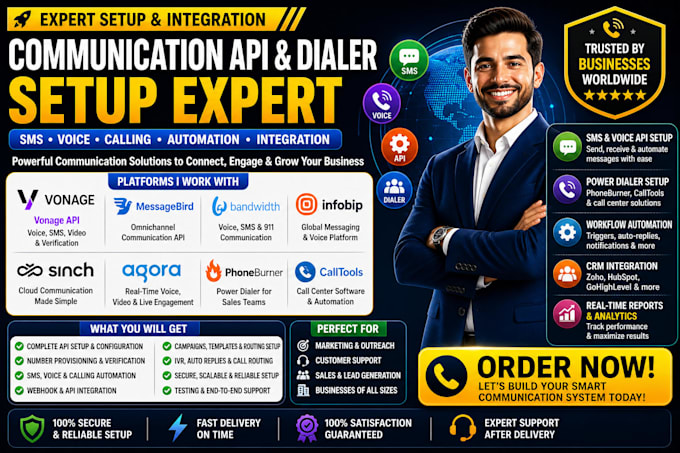 setup vonage API messagebird bandwidth infobip sinch agora phoneburner calltools