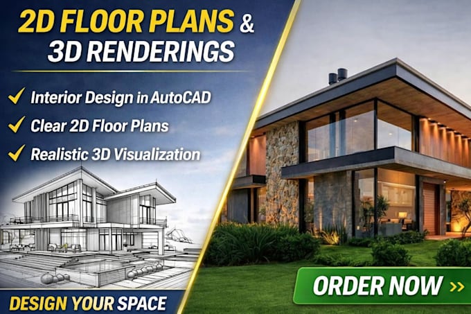 Design 2d interior design, floor plan and 3d rendering in autocad by ...