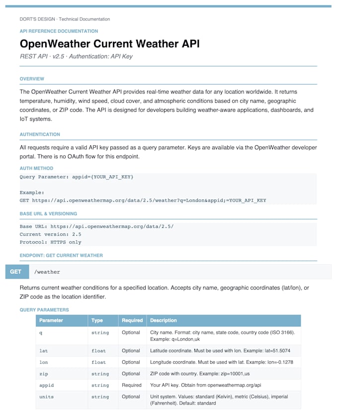 write professional API documentation for developers