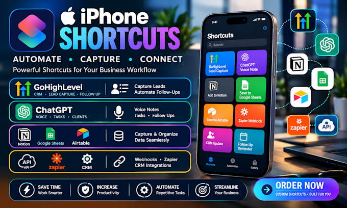 build apple shortcuts for gohighlevel CRM lead capture and followup automation