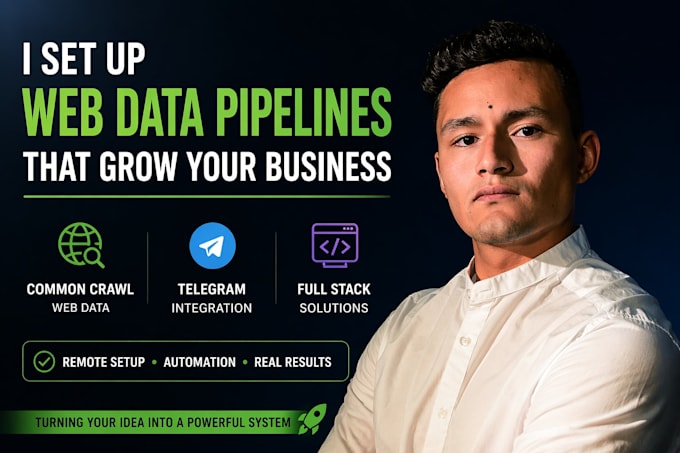 set up open crawl data pipeline with telegram and full stack