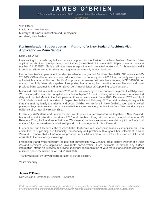 write a professional visa application letter