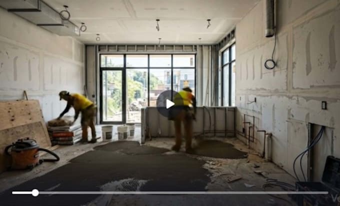 do  time lapse video showcasing epoxy floor installation and interior design