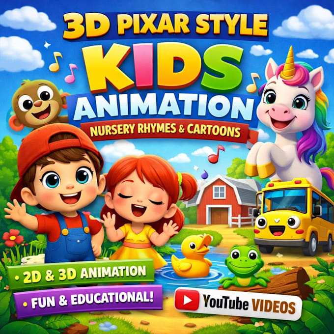 Create engaging 2d 3d kids animation nursery rhymes for youtube channel ...