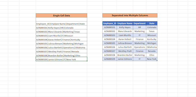 slit data in single excel cell into multiple columns