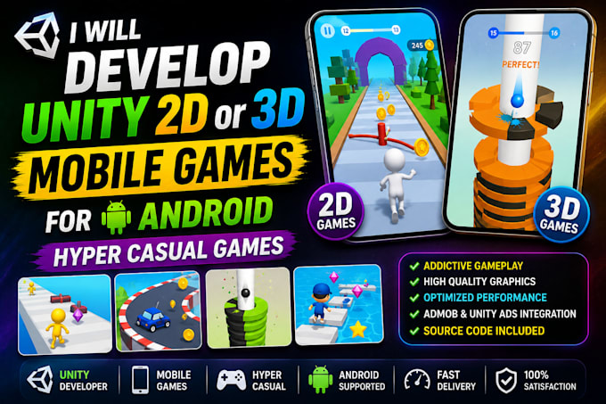 create hyper casual 2d and 3d games in unity