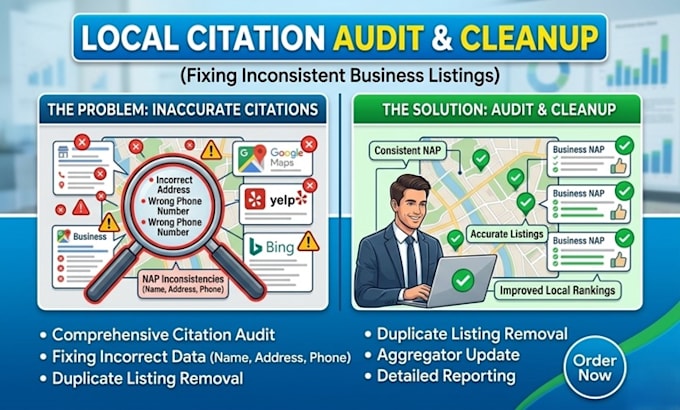 do local citation audit, cleanup, error fixing and remove duplicate