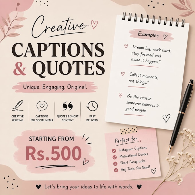 write creative captions quotes and short content for you