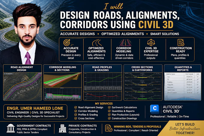design roads, alignments, corridors, using civil 3d