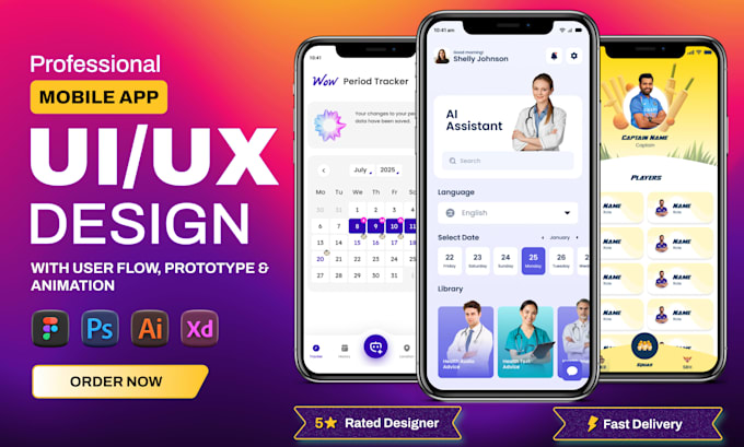 design mobile app UI UX, with user flow, prototype, animation, app UI UX expert