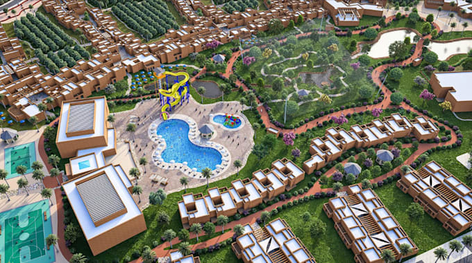 render 3d resort masterplan, residential complex design,3d site landscape visual