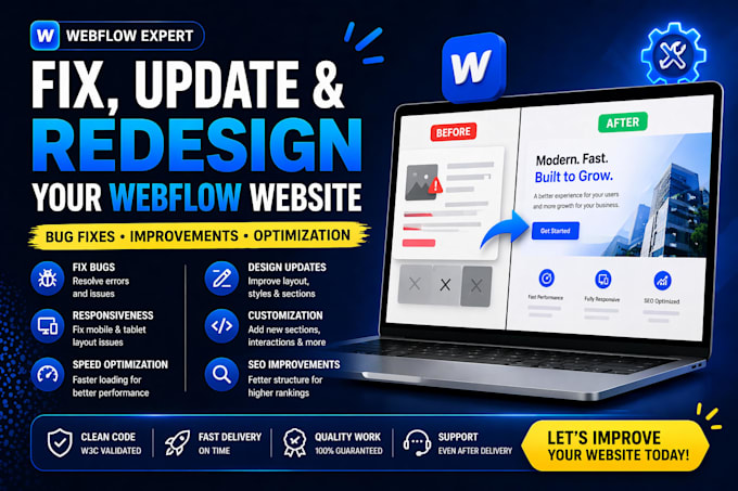 fix, redesign, update, and customize your webflow website as a webflow expert