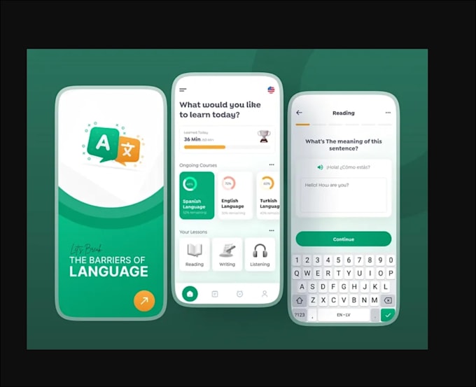 create language learning and translator app, elearning app, speech to text app