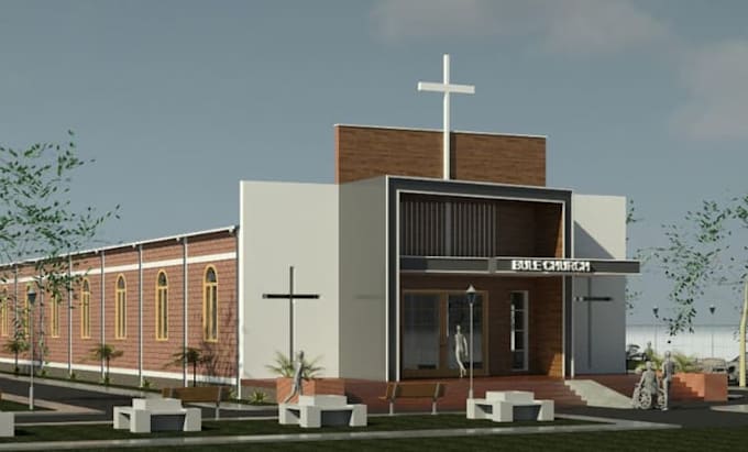 Design 3d church interior and exterior, elevation church building, 3d ...