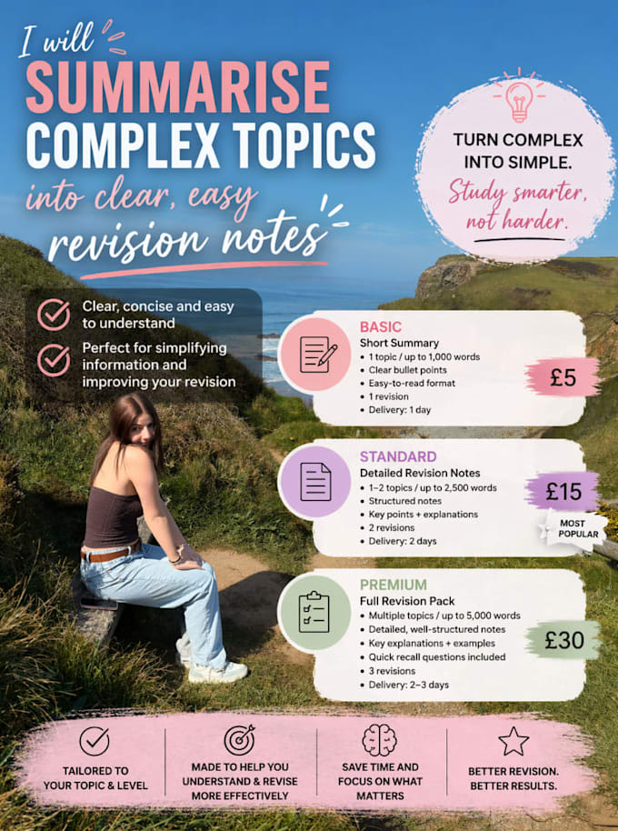 summarise complex topics into clear, easy revision notes