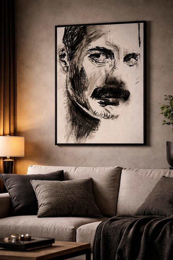 provide a modern charcoal portrait for your space