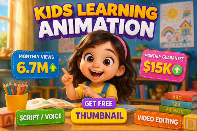 create 2d, 3d kids abc learning video, kids learning animation video