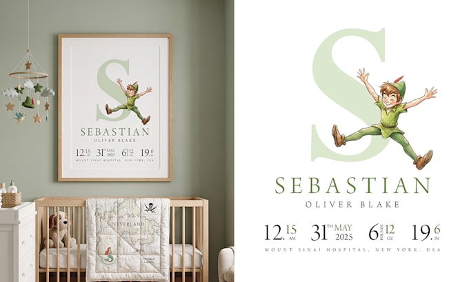 create custom baby birth stats print with name illustration