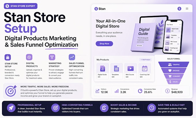 stan store setup digital products marketing sales funnel optimization