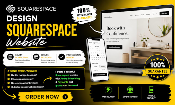 design squarespace website with booking, acuity scheduling and payments setup