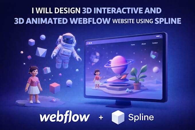 design 3d interactive and 3d animated webflow website using spline