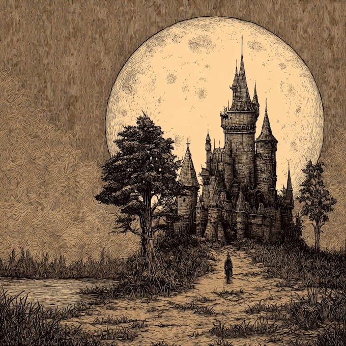 create free hand illustration fantasy with pen and ink