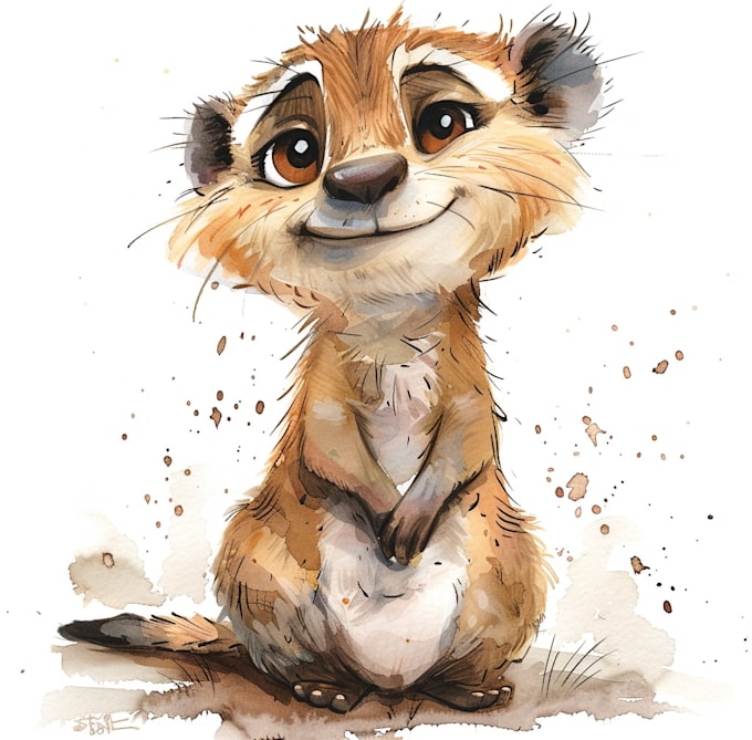 create cute cartoon watercolor animals illustrations for you