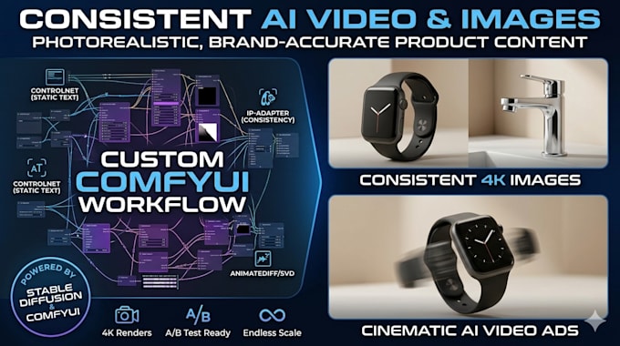 build a custom comfyui workflow for consistent ai video or imageand products ads