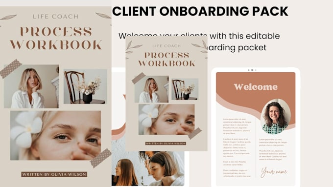 create client workbook templates, welcome kit, canva design, editable