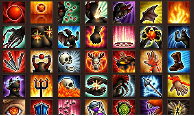do pixel art icon,items, game ui,assets,character skill ability icon indie game