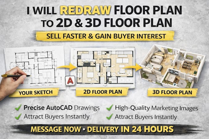 redraw floor plan into 2d floor plan autocad for real estate use