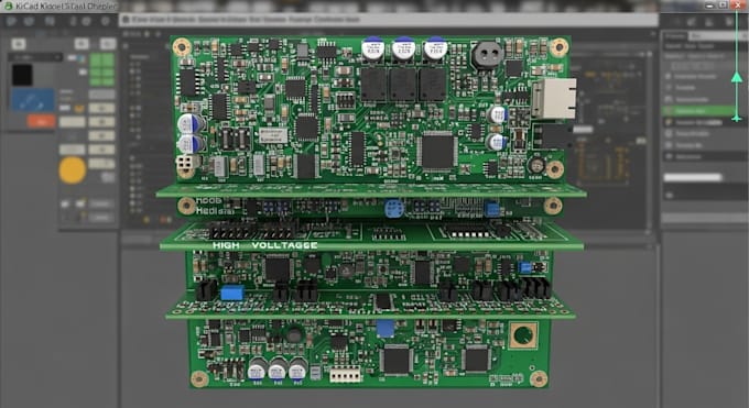 design compactable mixed signal 4 layer high and low voltage board pcb in kicad