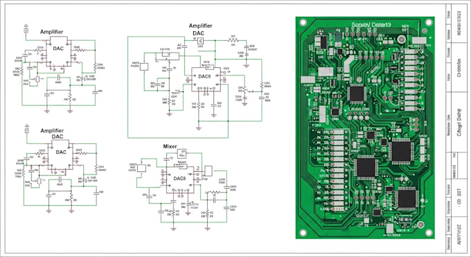 design schematic and pcb for audio amplifiers, dacs, mixers