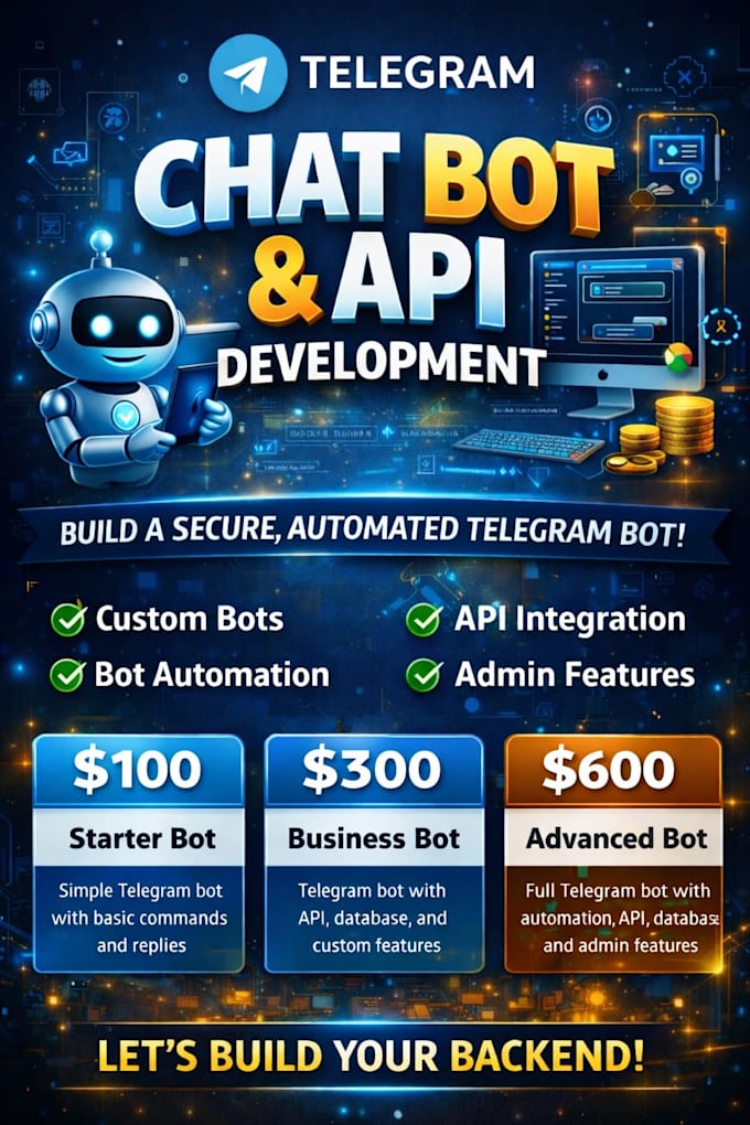 develop a telegram chatbot and telegram API based automation system