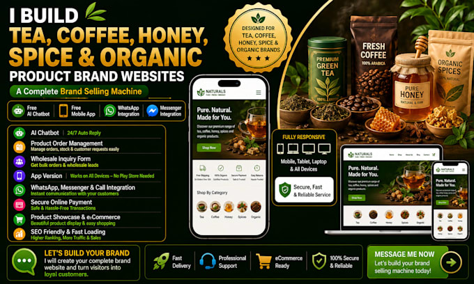 build organic brand website with free ai chatbot and app for all devices
