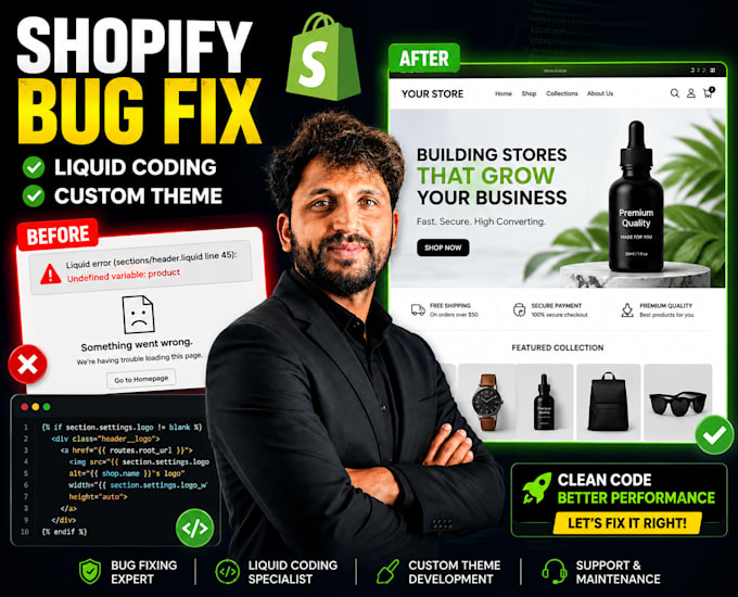 fix shopify bugs, liquid errors and customize your shopify theme