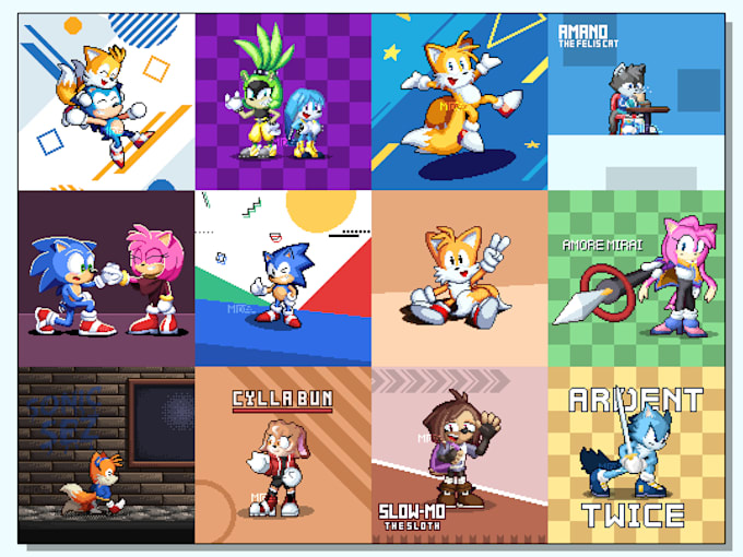draw sonic oc and fan art in pixel art style