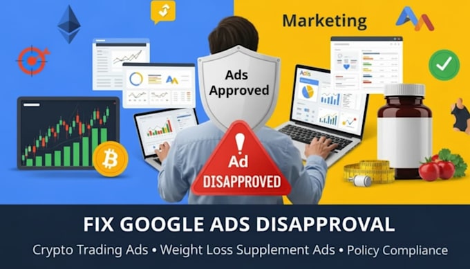 fix ads disapproval for crypto trading project, weight loss supplement google ad