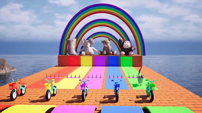long slide fountain crossing 3d animation