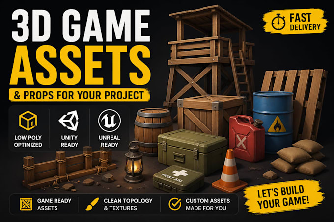 create 3d game assets and props for unity and unreal engine